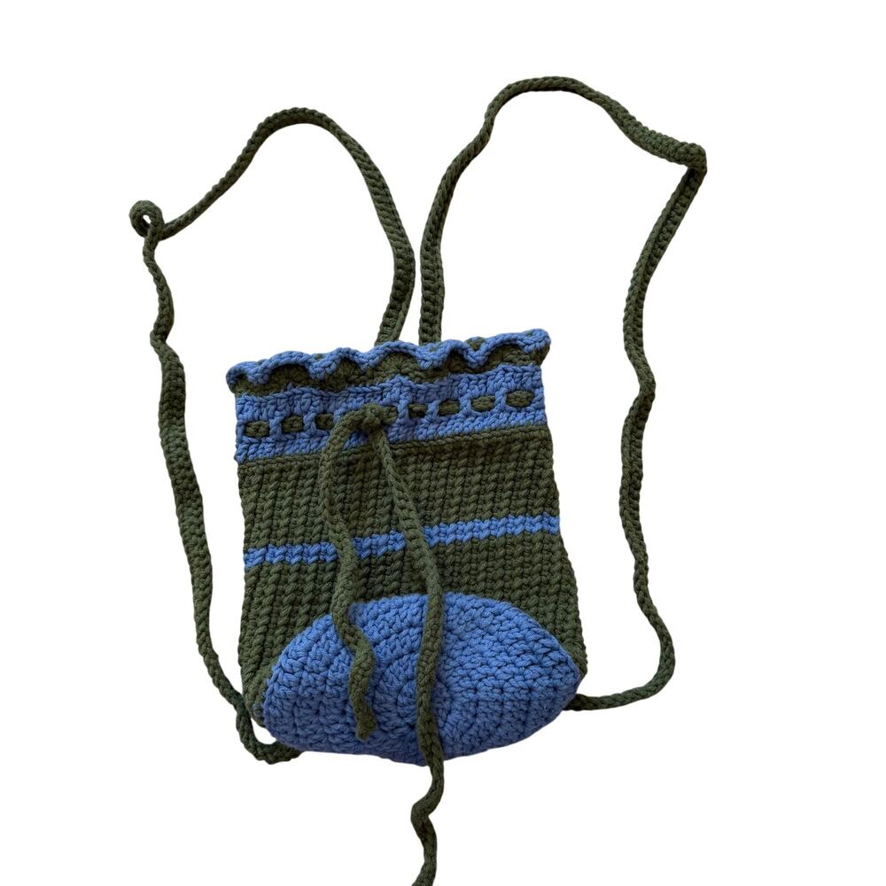 Handmade Crochet backpack purse green blue Boho Shoulder Bag